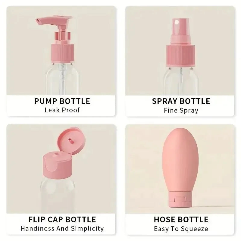 Kit 11 Bouteilles de Voyage avec Pochette – Contenants Liquides & Crèmes