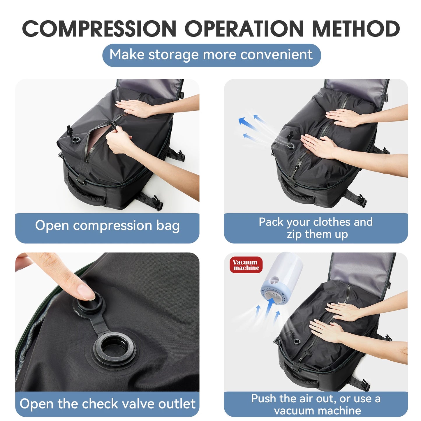 Sac à dos de voyage extensible – Grande capacité avec compartiment ordinateur et rangement sous vide