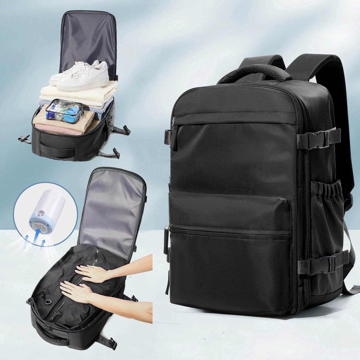 Sac à dos de voyage extensible – Grande capacité avec compartiment ordinateur et rangement sous vide