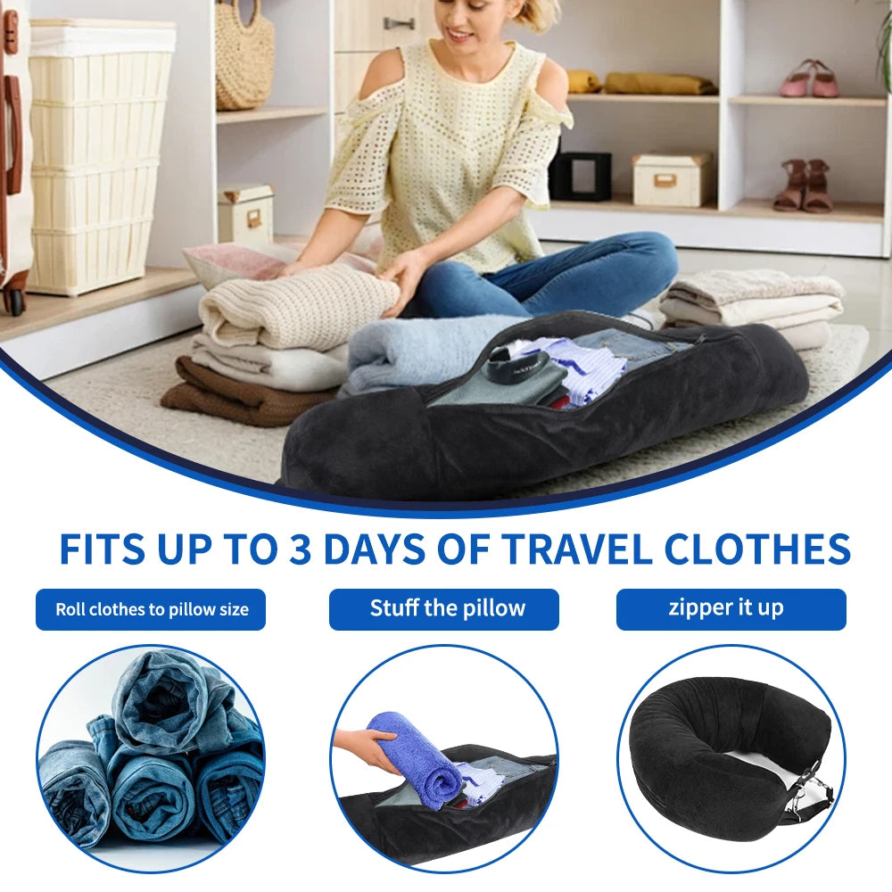 Oreiller de Voyage Multifonction – Housse Remplissable & Sac de Rangement