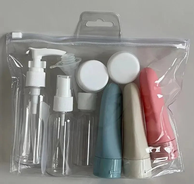 Kit 11 Bouteilles de Voyage avec Pochette – Contenants Liquides & Crèmes