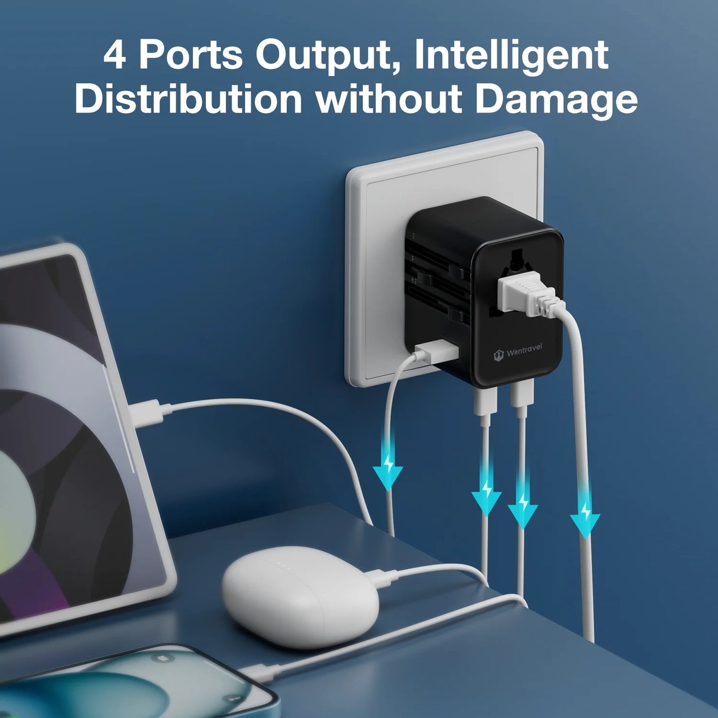 Adaptateur universel rapide – Recharge jusqu’à 6 appareils en même temps, partout dans le monde