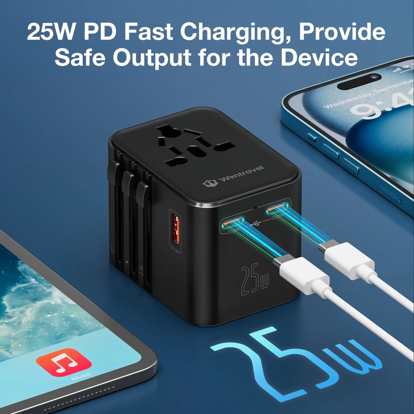 Adaptateur universel rapide – Recharge jusqu’à 6 appareils en même temps, partout dans le monde