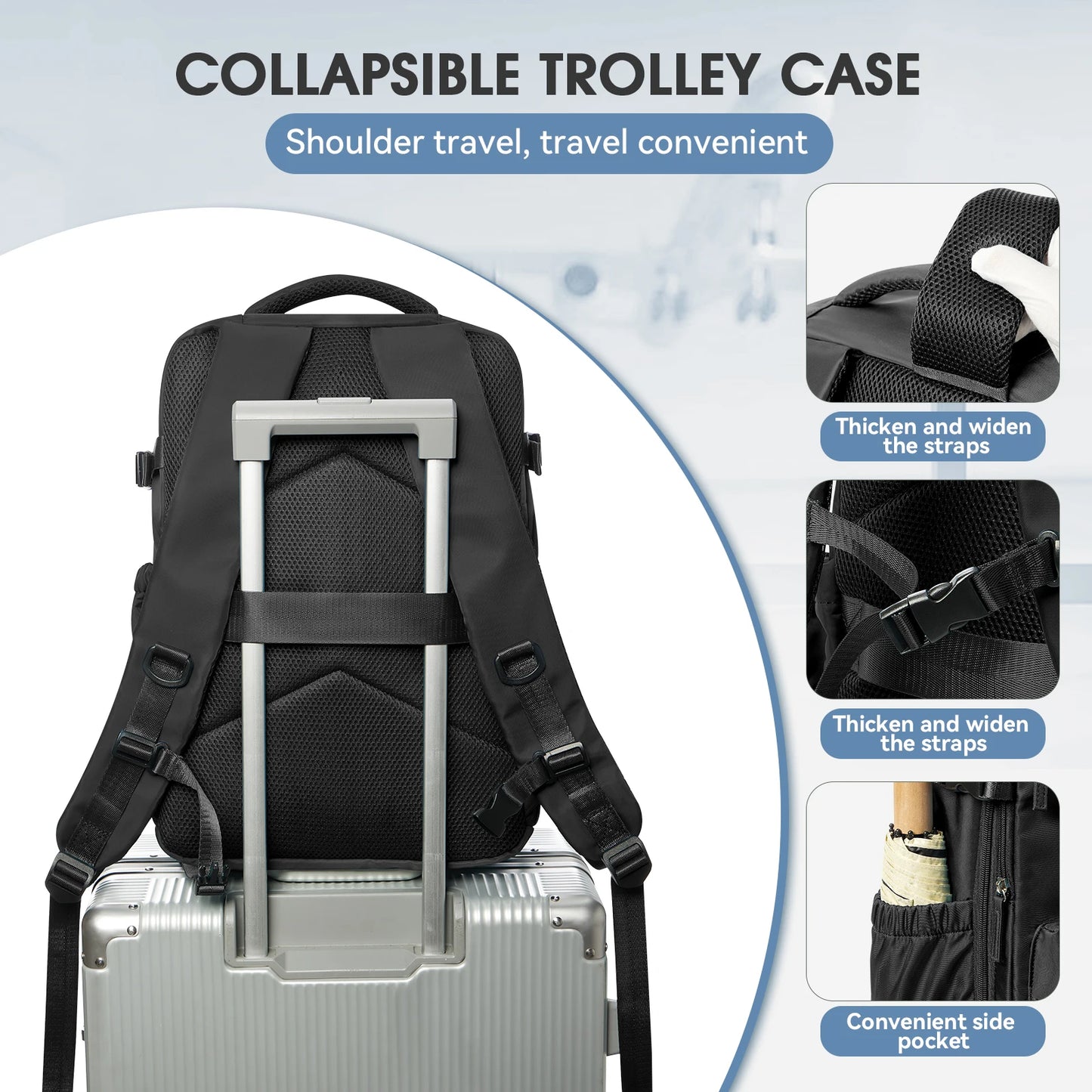 Sac à dos de voyage extensible – Grande capacité avec compartiment ordinateur et rangement sous vide